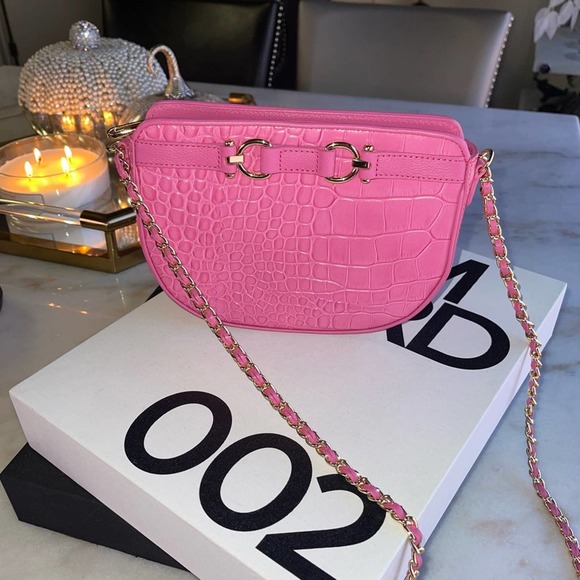 New Talbots Pink Leather Croc Embossed Crossbody Bag - Picture 6 of 13